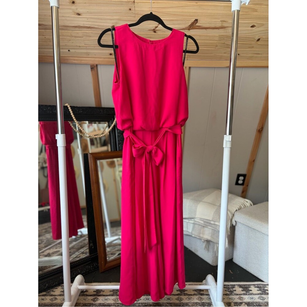 Vince Camuto Bold Pink Sleeveless Maxi Jumpsuit Romper Tie Waist Detail Size 6